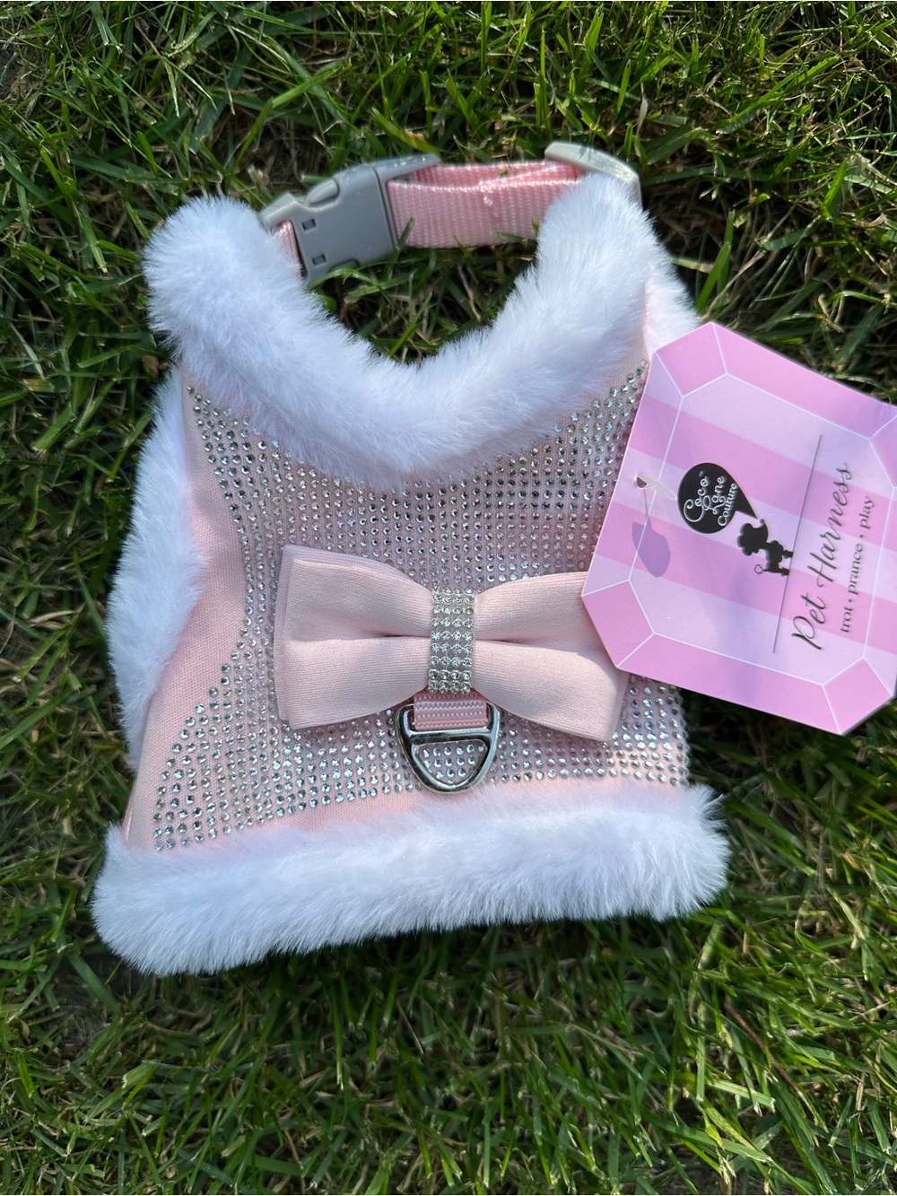 Pet Harness for Kids - Pink Bow Rhinestone Accent